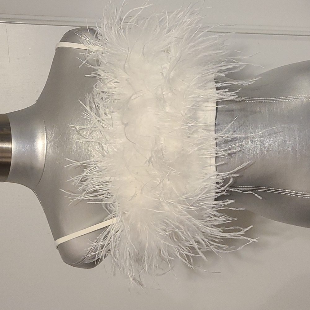 Hot & Delicious white feathered spaghetti strap crop top.size medium brand new.